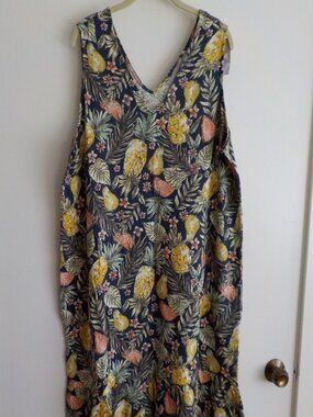 J.Jill Dress - Size XL - Sleeveless Double V Neck - Ruffle Tropical (755)